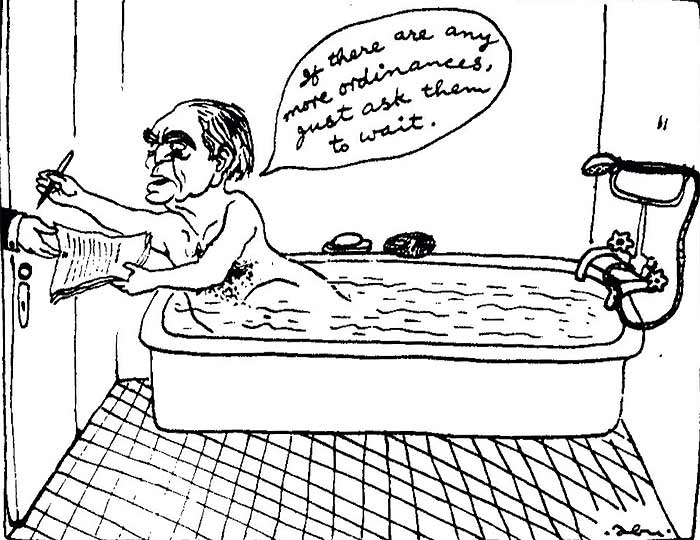 Abu Abraham’s cartoon depicting President Fakhruddin Ali Ahmed was published in The Indian Express during the Emergency. Abu Abraham’s cartoon depicting President Fakhruddin Ali Ahmed was published in The Indian Express during the Emergency.