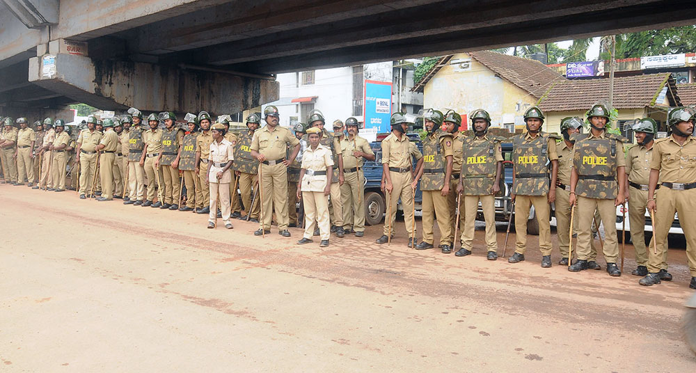 Police on high alert in BC Road in Bantwal. Police on high alert in BC Road in Bantwal.