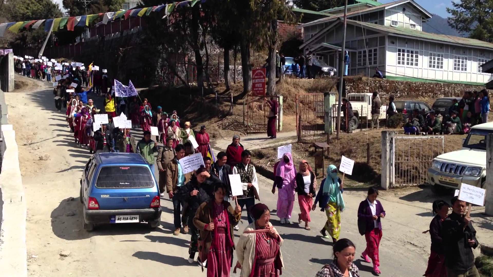 An anti-dam protest in Tawang. The people of Arunachal Pradesh have traditionally been opposed to big dams. (Credit: Lobsang Tashi / via YouTube) An anti-dam protest in Tawang. The people of Arunachal Pradesh have traditionally been opposed to big dams. (Credit: Lobsang Tashi / via YouTube)