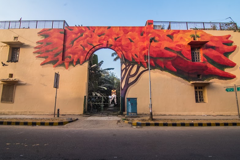 'Lava Tree' by Anpu Varkey, Block 14, Lodhi Colony. (Photograph: Akshat Nauriyal). 'Lava Tree' by Anpu Varkey, Block 14, Lodhi Colony. (Photograph: Akshat Nauriyal).