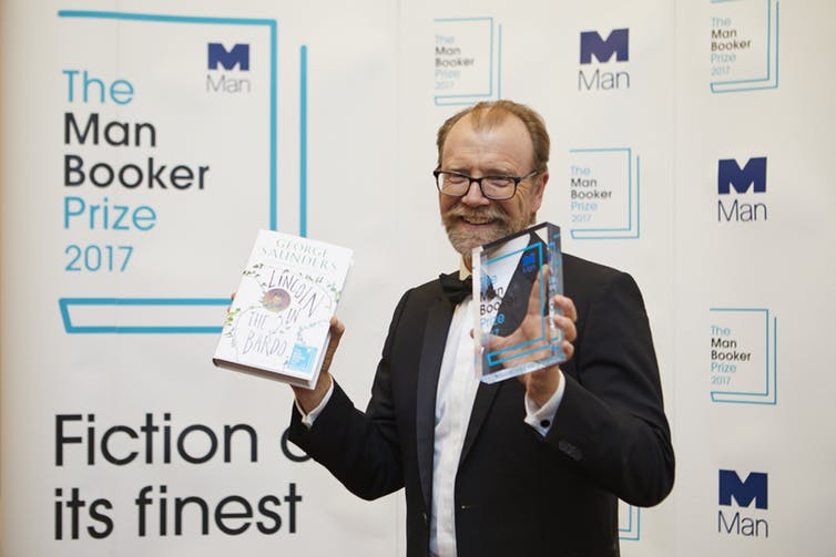 George Saunders with his award. Photo credit: Man Booker George Saunders with his award. Photo credit: Man Booker