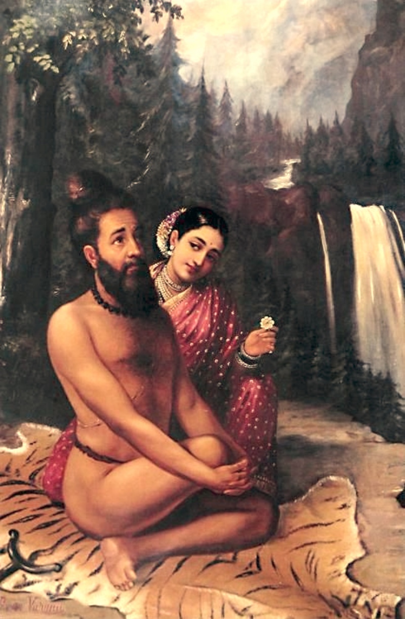 Raja Ravi Verma's painting on the apsara Menaka seducing the sage Vishwamitra. (Image credit: Wikimedia commons). Raja Ravi Verma's painting on the apsara Menaka seducing the sage Vishwamitra. (Image credit: Wikimedia commons).