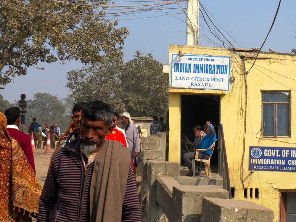 The immigration post in Raxaul on the India-Nepal international open border. For some months only pedestrians were allowed on the bridge by Madhesi protesters. The immigration post in Raxaul on the India-Nepal international open border. For some months only pedestrians were allowed on the bridge by Madhesi protesters.