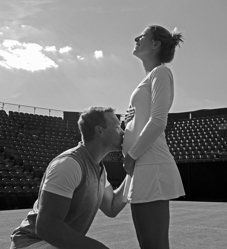 Mandy Minella posted a picture on her Facebook account on Tuesday showing husband and coach Tim Sommer kneeling in front of her on a Wimbledon court, kissing her stomach. Photo: Mandy Minella via Facebook Mandy Minella posted a picture on her Facebook account on Tuesday showing husband and coach Tim Sommer kneeling in front of her on a Wimbledon court, kissing her stomach. Photo: Mandy Minella via Facebook