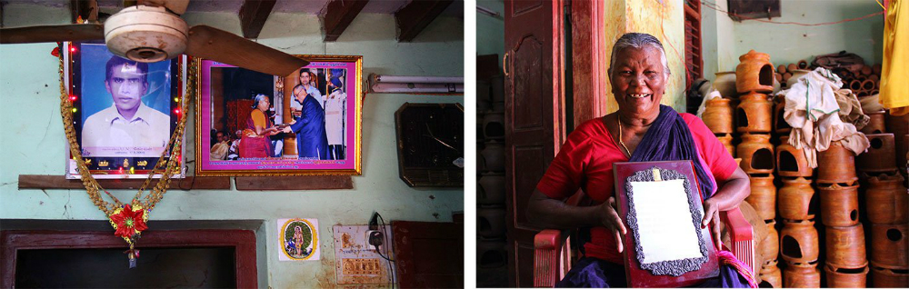 Meenakshi with the Akademi award (right) and the framed photograph of her receiving it from the President of India (left). Meenakshi with the Akademi award (right) and the framed photograph of her receiving it from the President of India (left).