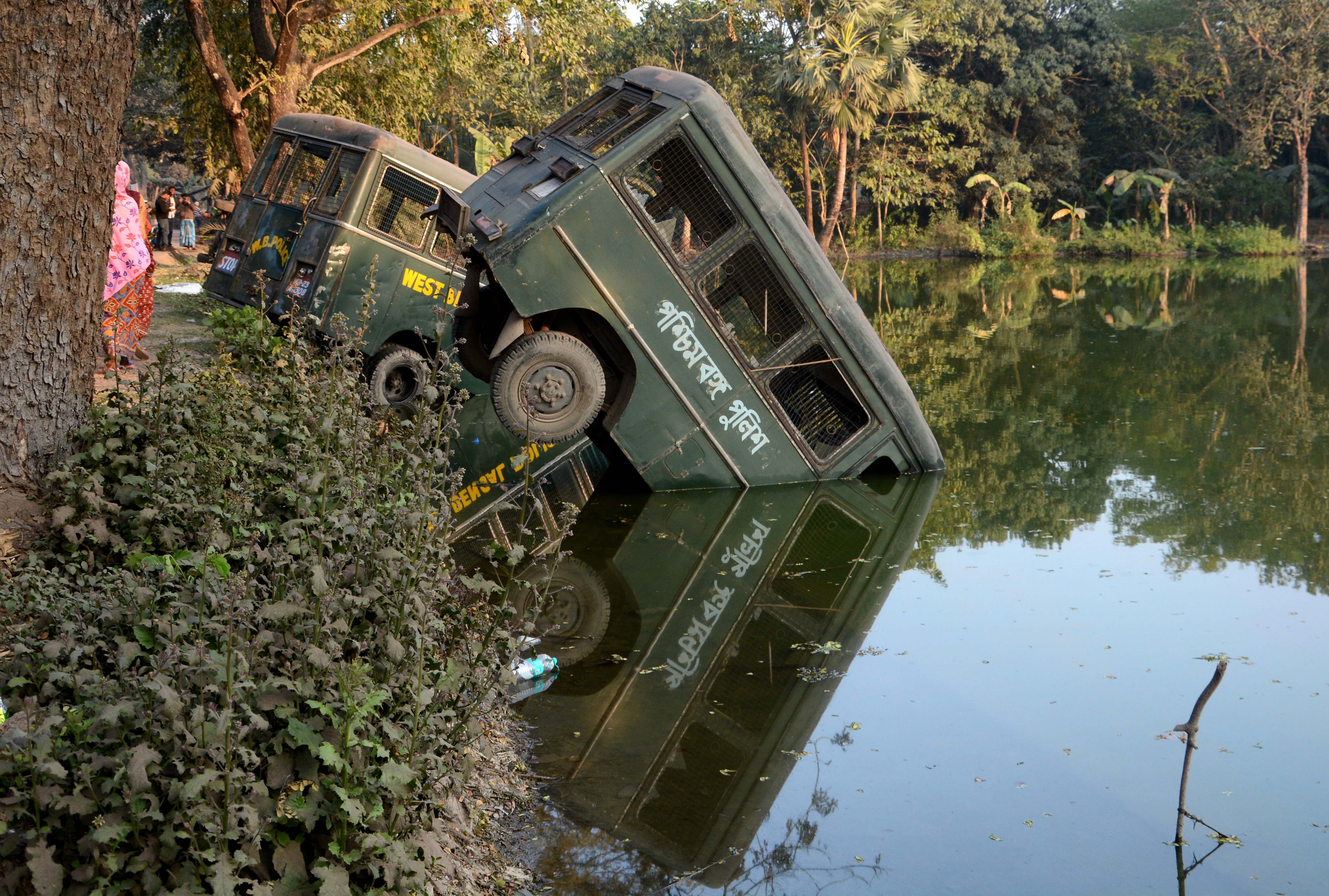 Protestors at Bhangar targeted police vans during violent clashes in January. Protestors at Bhangar targeted police vans during violent clashes in January.