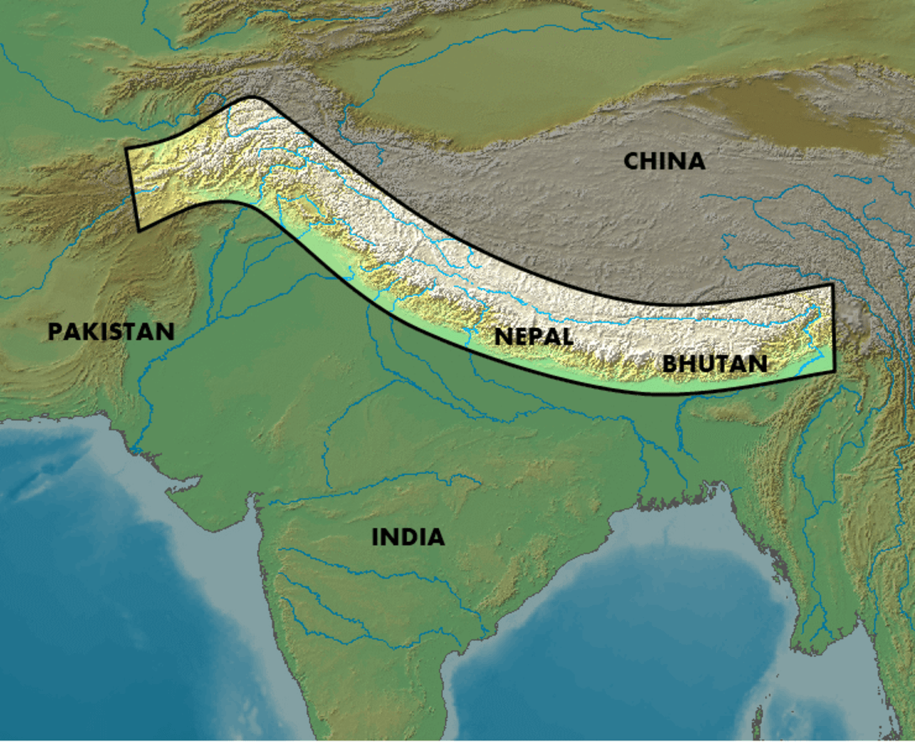 A rough outline of the Himalayas. A rough outline of the Himalayas.