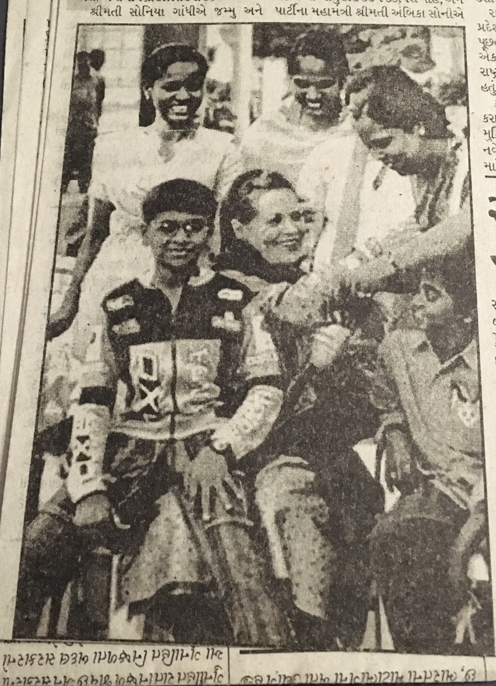 A picture of Chinmay Modi sitting on Sonia Gandhi's lap appeared in newspapers. A picture of Chinmay Modi sitting on Sonia Gandhi's lap appeared in newspapers.