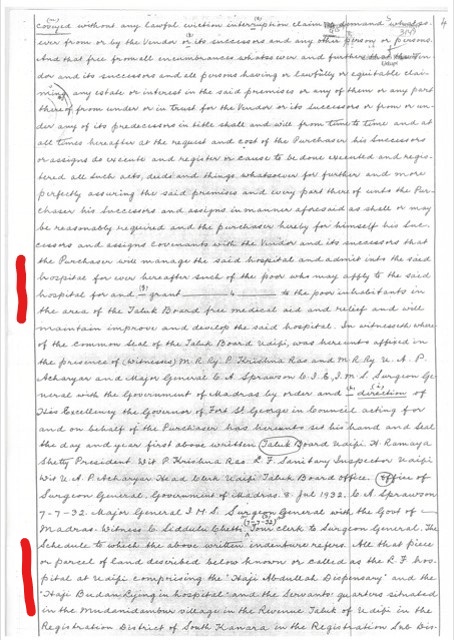 Document showing transfer of property from the taluk board to the Madras Presidency. Highlighted text shows the conditions laid down during the transfer of the property. Document showing transfer of property from the taluk board to the Madras Presidency. Highlighted text shows the conditions laid down during the transfer of the property.