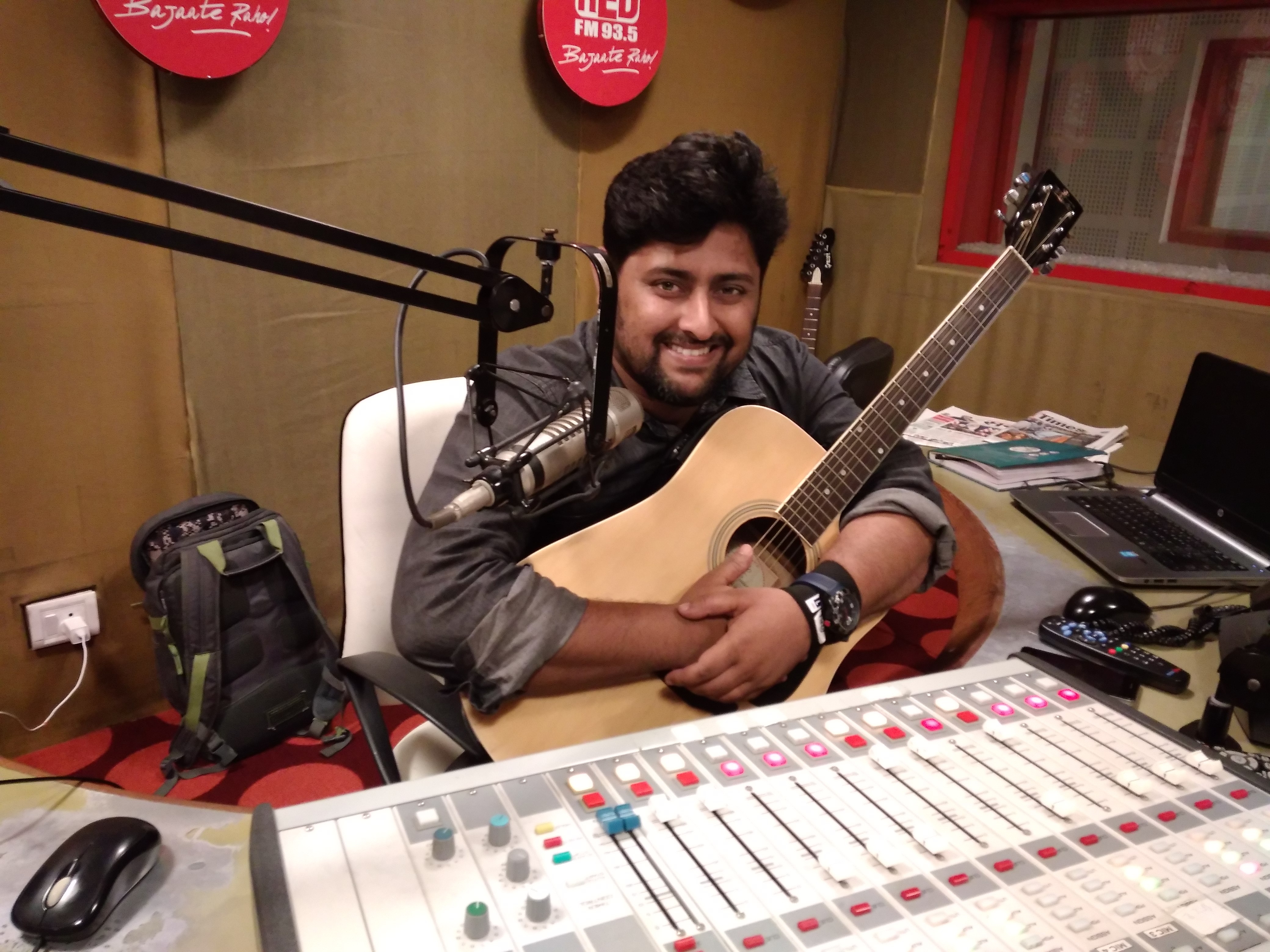 RJ Neil at the 93.5 RED FM Kolkata studio. Image credit: Devarsi Ghosh. RJ Neil at the 93.5 RED FM Kolkata studio. Image credit: Devarsi Ghosh.