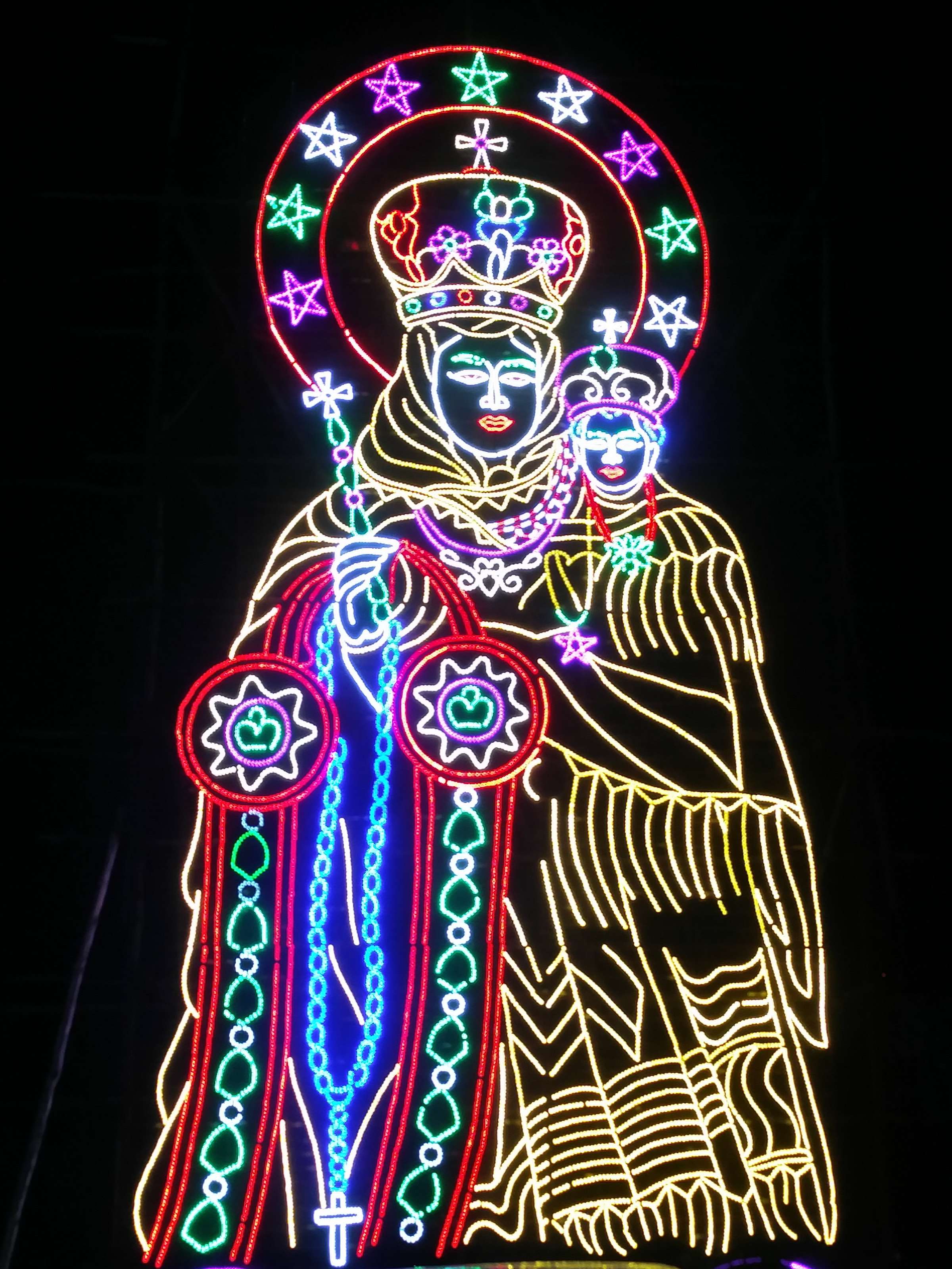 Mary and Jesus glow in the Chennai night. Mary and Jesus glow in the Chennai night.