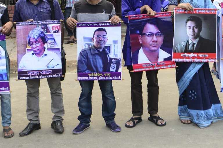 Protests against the killing of secular bloggers and free thinkers in Dhaka. (Photo credit: AFP) Protests against the killing of secular bloggers and free thinkers in Dhaka. (Photo credit: AFP)