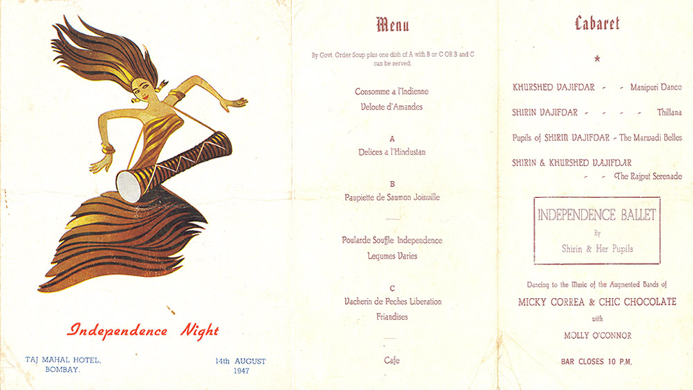 A special menu at the Taj Hotel. A special menu at the Taj Hotel.