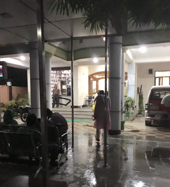Krishna Hospital has a fancy waiting area with a television for its patients and their relatives. (Photo credit: Menaka Rao). Krishna Hospital has a fancy waiting area with a television for its patients and their relatives. (Photo credit: Menaka Rao).