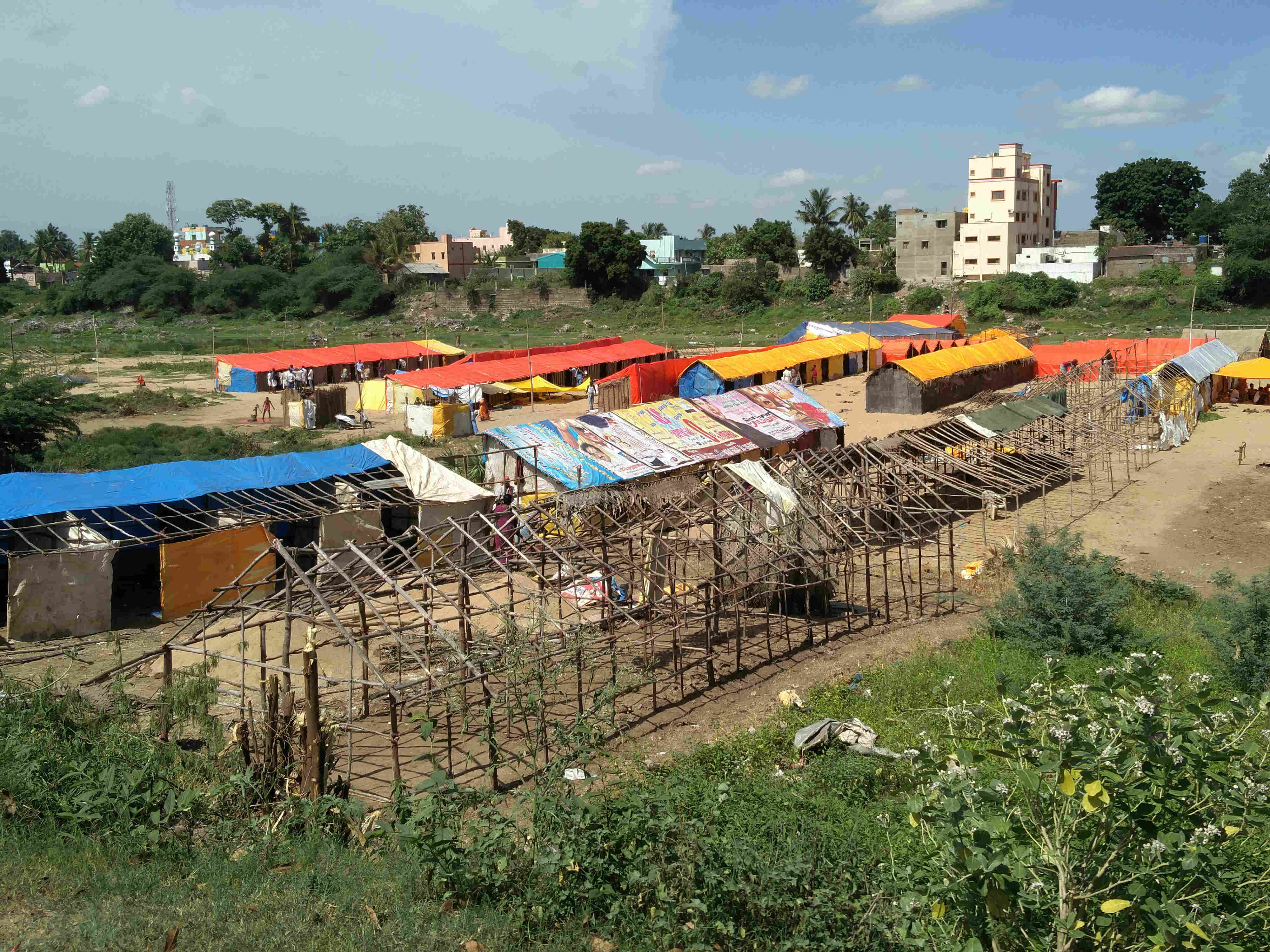 Tents being put up for devotees to stay over the weekend. Tents being put up for devotees to stay over the weekend.