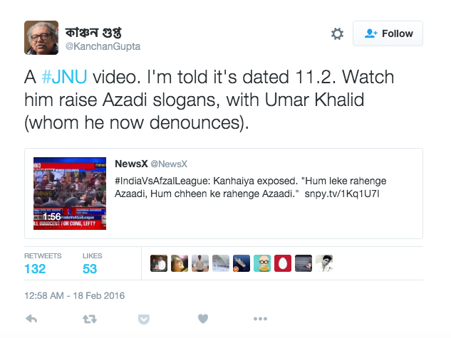 Kanchan Gupta, director of the recently shut right wing portal, Niti Central shared the video. However, he later deleted this tweet. Kanchan Gupta, director of the recently shut right wing portal, Niti Central shared the video. However, he later deleted this tweet.