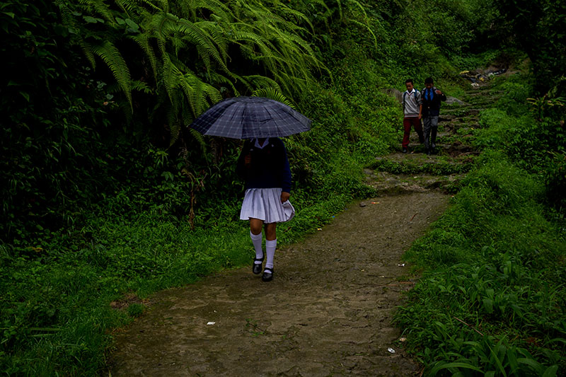 Some children return from their convent school in Darjeeling. Some children return from their convent school in Darjeeling.