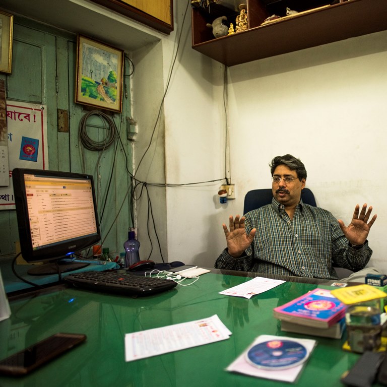 Arijit Roy Chowdury in his Kalighat office. Photo credit: Rana Chakraborty. Arijit Roy Chowdury in his Kalighat office. Photo credit: Rana Chakraborty.
