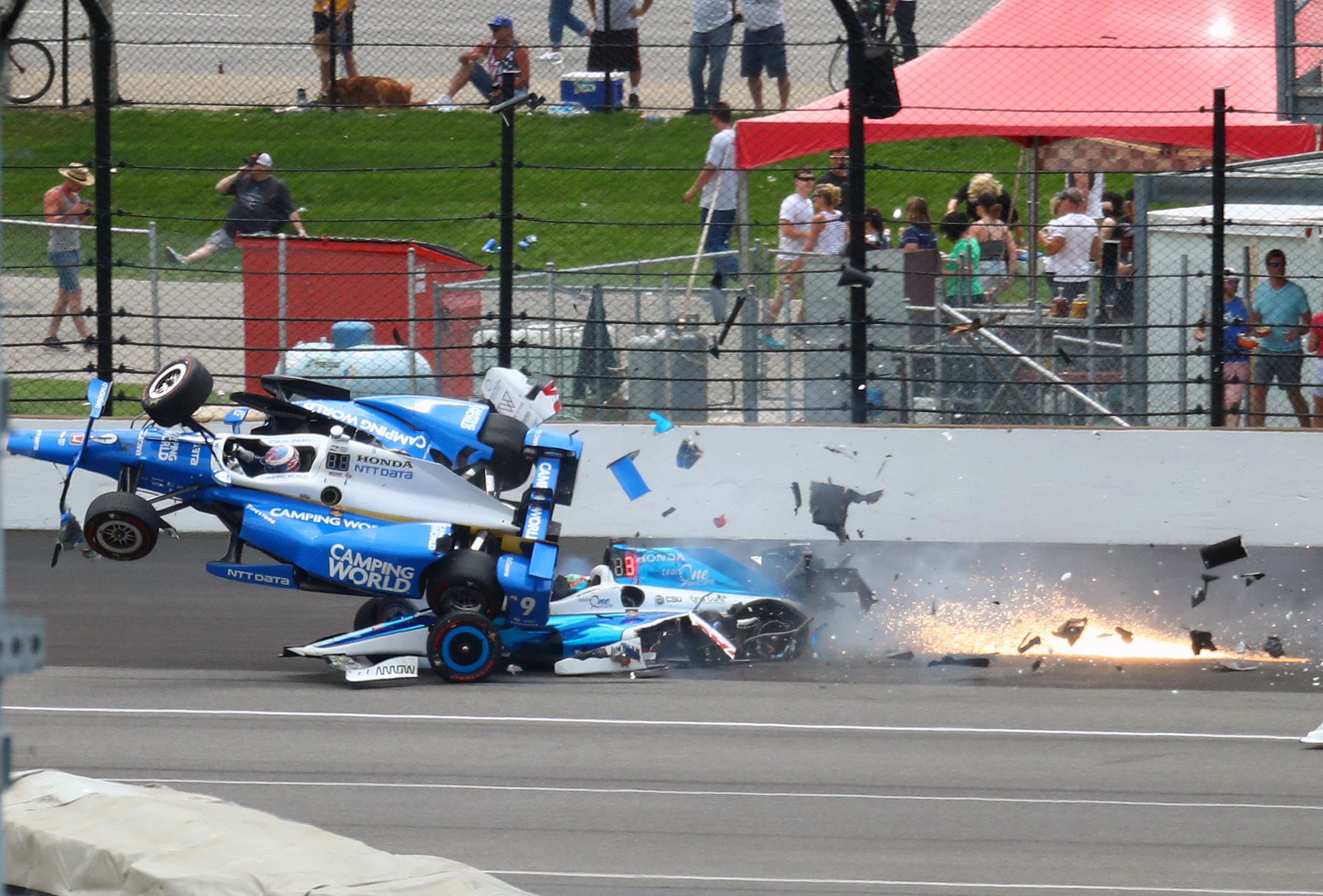 Scott Dixon's car during the collision. Image Credit: Reuters Scott Dixon's car during the collision. Image Credit: Reuters