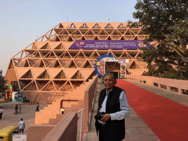 Raj Rewal in front of the Hall of Nations. Photo courtesy: Arun Rewal Raj Rewal in front of the Hall of Nations. Photo courtesy: Arun Rewal