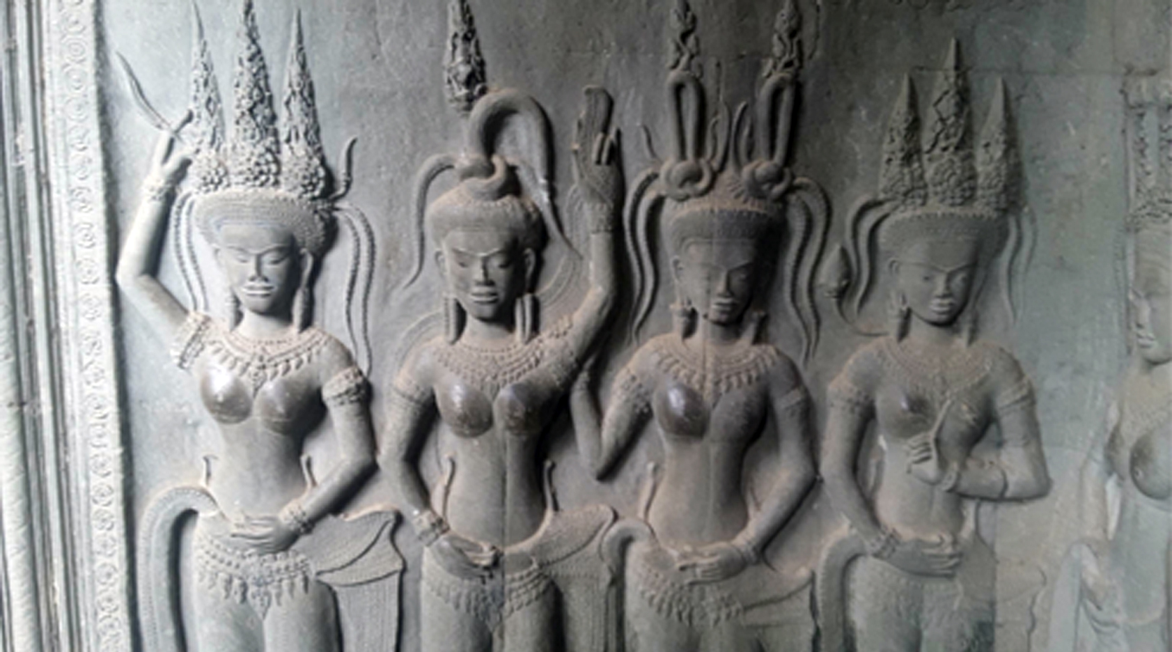 Apsaras with elaborate hairstyles, at Angkor Wat. Photo credit: Selina Sen Apsaras with elaborate hairstyles, at Angkor Wat. Photo credit: Selina Sen