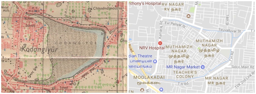 Kodungaiyur Lake. Source: Survey of India map, 1970 and Google maps. Kodungaiyur Lake. Source: Survey of India map, 1970 and Google maps.