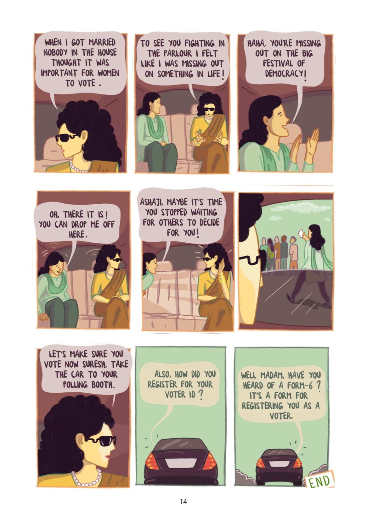 A page from 'Day at the Parlour' (Story by Kanan and Kelly Dhru/Illustrated by Dhruva Rao). A page from 'Day at the Parlour' (Story by Kanan and Kelly Dhru/Illustrated by Dhruva Rao).