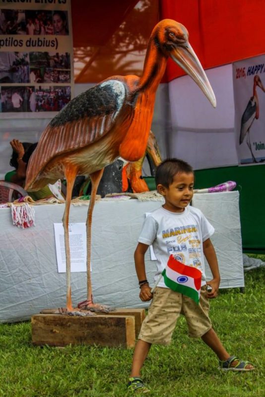 A child stands proudly beneath a Greater Adjutant statue on India’s Independence Day. Image Credit: Aaranyak A child stands proudly beneath a Greater Adjutant statue on India’s Independence Day. Image Credit: Aaranyak