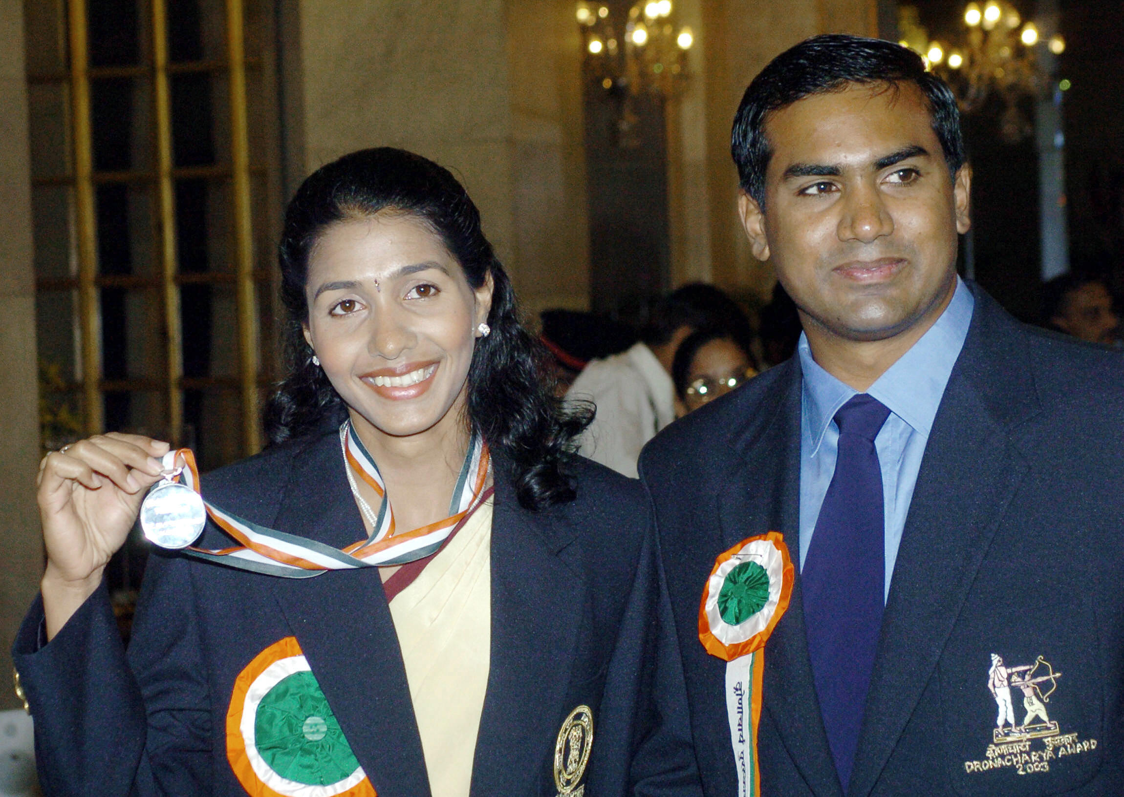 Anju Bobby George with her Khel Ratna. Image Credit: RAVI RAVEENDRAN / AFP Anju Bobby George with her Khel Ratna. Image Credit: RAVI RAVEENDRAN / AFP