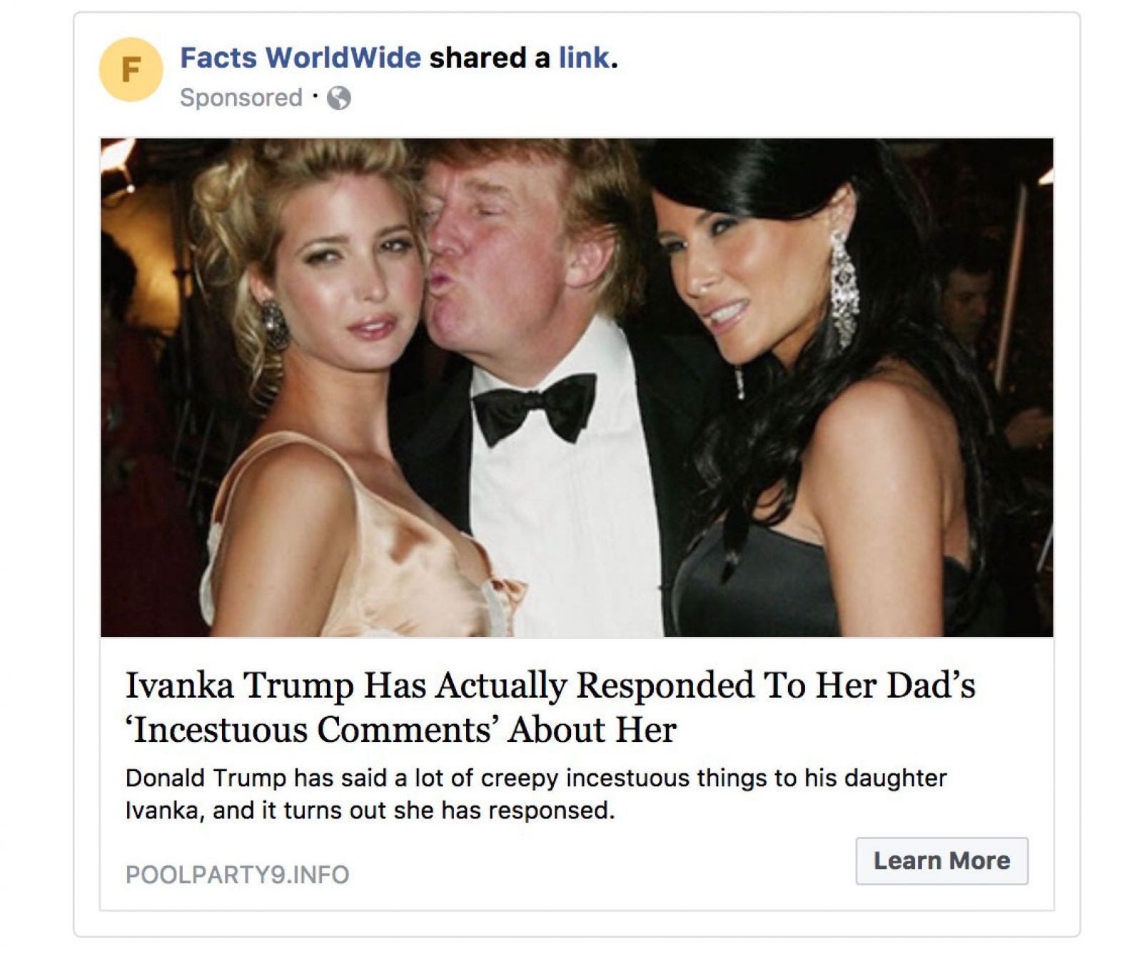 The shady advertisements we saw used outrageous headlines about political figures to lure people to click. Facebook said all the advertisements violated at least one of its policies, including those against fraud and malware. The shady advertisements we saw used outrageous headlines about political figures to lure people to click. Facebook said all the advertisements violated at least one of its policies, including those against fraud and malware.