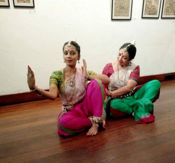 Odissi dancer Daksha Mashruwala (right) performs with Namrata Mehta at The Dancing Line exhibition. Image Credit: Artisans'/ via Facebook Odissi dancer Daksha Mashruwala (right) performs with Namrata Mehta at The Dancing Line exhibition. Image Credit: Artisans'/ via Facebook