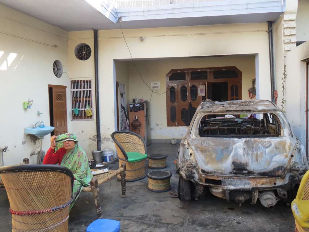 Kisna Devi Chauhan's house at the entrance to Chhavni Colony, a Saini locality, was severely damaged in the protests. Kisna Devi Chauhan's house at the entrance to Chhavni Colony, a Saini locality, was severely damaged in the protests.