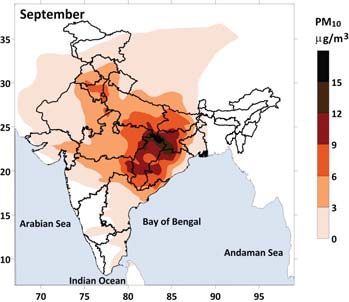 Monthly average PM10 concentrations due to emissions from coal-fired thermal power plants in India. Source: Greenpeace India Monthly average PM10 concentrations due to emissions from coal-fired thermal power plants in India. Source: Greenpeace India
