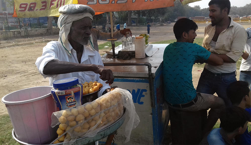 Som Pal sells pakoras at the Ramleela Ground and says he has not seen a demonstration here in several years. Som Pal sells pakoras at the Ramleela Ground and says he has not seen a demonstration here in several years.