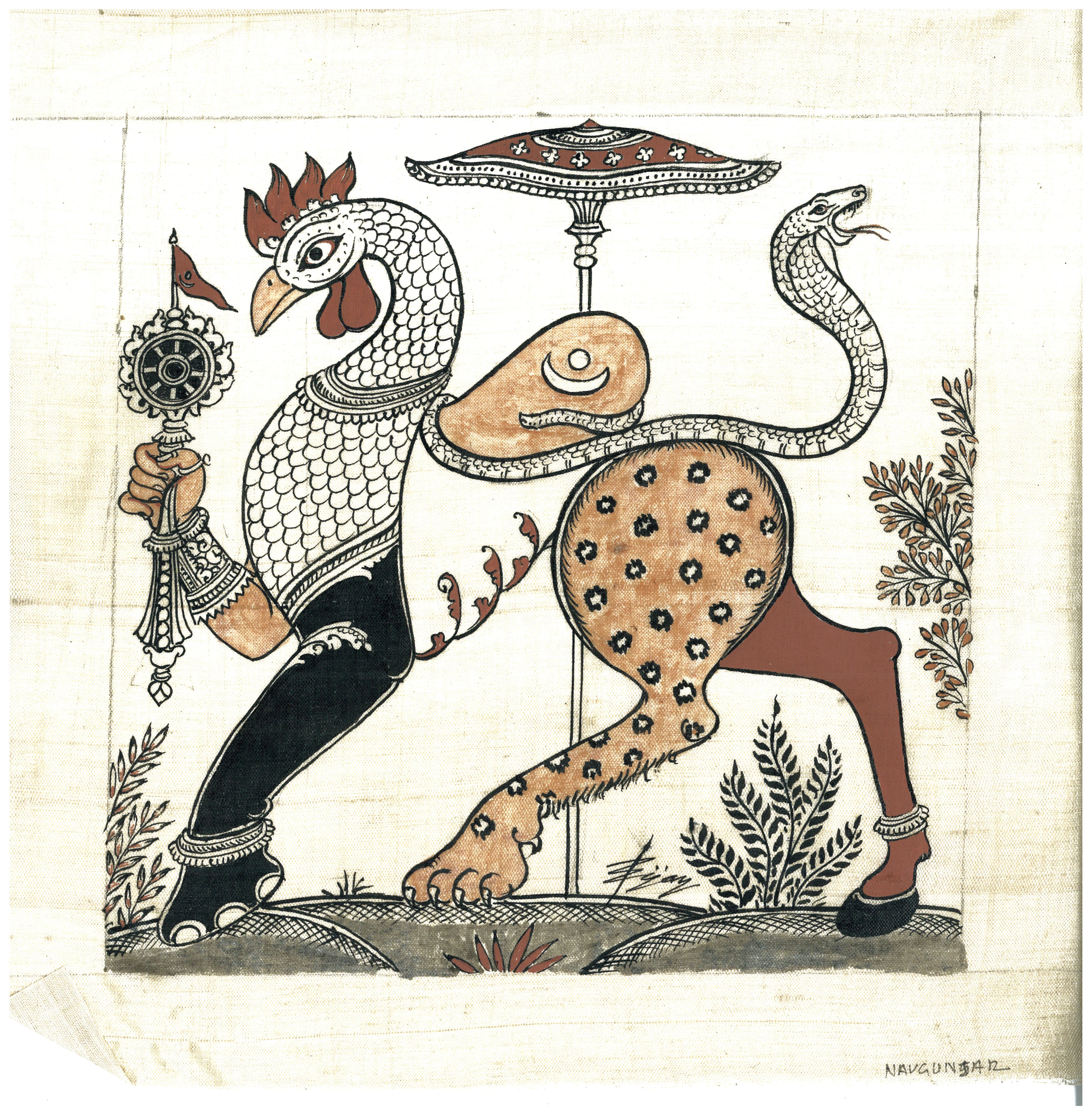 The Navagunjara beast from the Mahabharata, a common motif in pattachitra. Image credit: Artisans' The Navagunjara beast from the Mahabharata, a common motif in pattachitra. Image credit: Artisans'