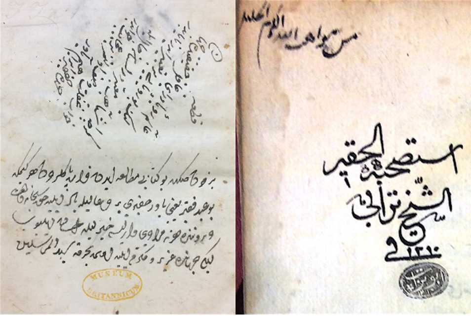The varied history of the books as items of pleasure and prestige are recorded through the ownership stamps and marginalia of their readers. On the left (BL Or.80.b.7) is a poetic exhortation to readers about the content of the books, while the right-hand image (BL Or.80.b.11) is the ex libris of Shaykh Tirabi (1210 AH/1795 CE) The varied history of the books as items of pleasure and prestige are recorded through the ownership stamps and marginalia of their readers. On the left (BL Or.80.b.7) is a poetic exhortation to readers about the content of the books, while the right-hand image (BL Or.80.b.11) is the ex libris of Shaykh Tirabi (1210 AH/1795 CE)