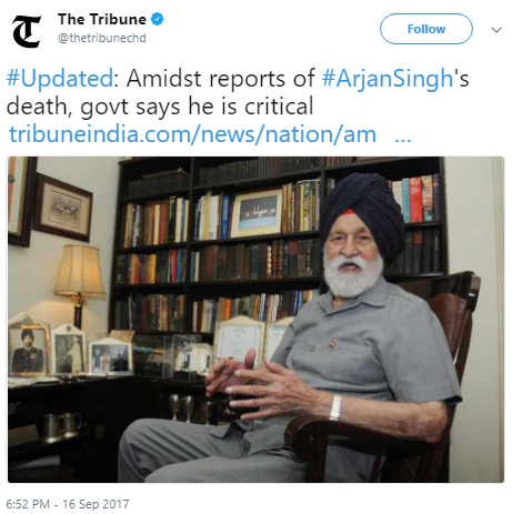सरकार की जानकारी पर ट्रिब्यून का ट्वीट. सरकार की जानकारी पर ट्रिब्यून का ट्वीट.