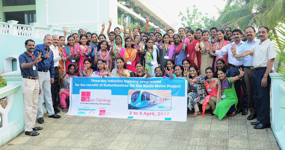 Women recruits of Kochi Metro at a soft-skills training programme. (Credit: Kudumbashree Mission) Women recruits of Kochi Metro at a soft-skills training programme. (Credit: Kudumbashree Mission)