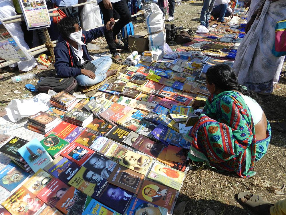 A woman browses at a book vendor. Photo credit: Mridula Chari A woman browses at a book vendor. Photo credit: Mridula Chari
