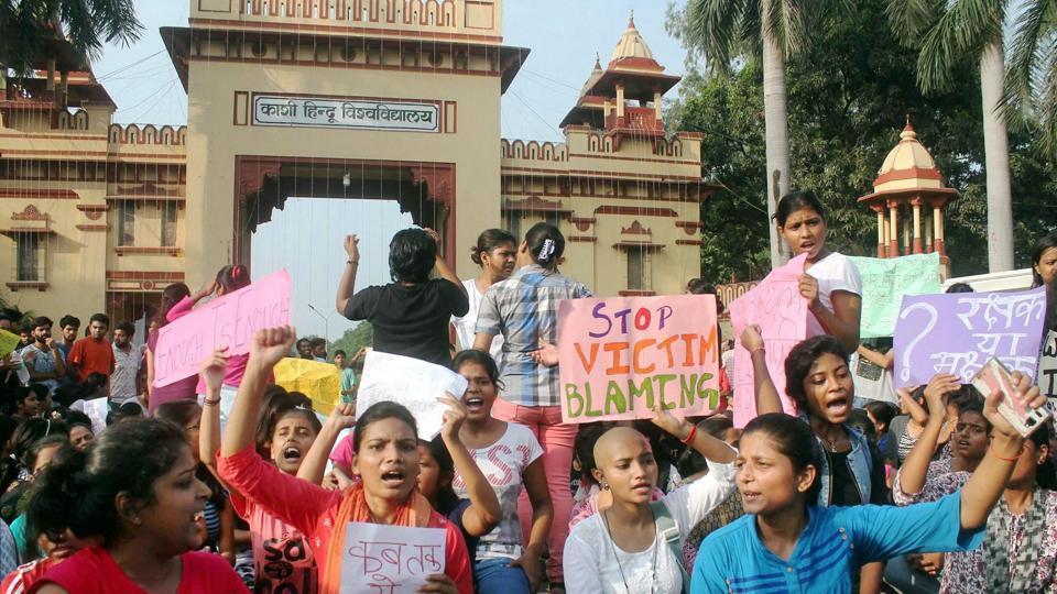 Students at Banaras Hindu University protest a case sexual harassment in September. Credit: PTI Students at Banaras Hindu University protest a case sexual harassment in September. Credit: PTI