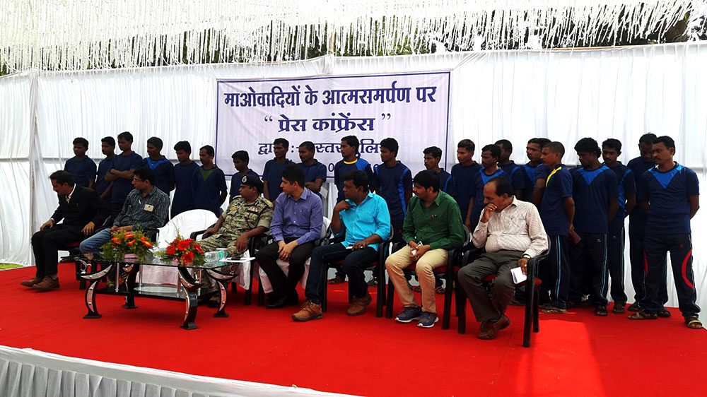 Members of the Samajik Ekta Manch attend a press conference with senior officials of the police and state administration. Members of the Samajik Ekta Manch attend a press conference with senior officials of the police and state administration.
