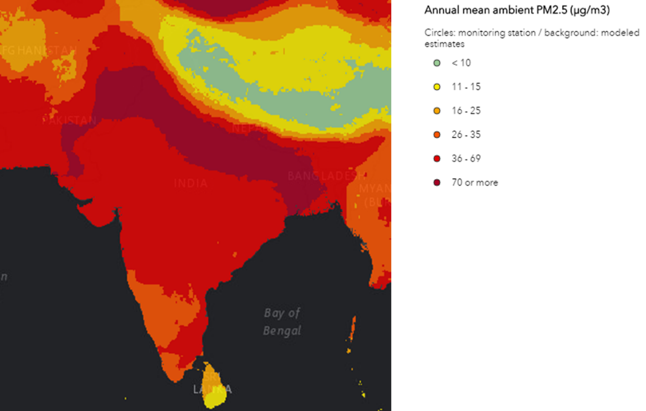 Annual ambient air quality exposure in India. Annual ambient air quality exposure in India.