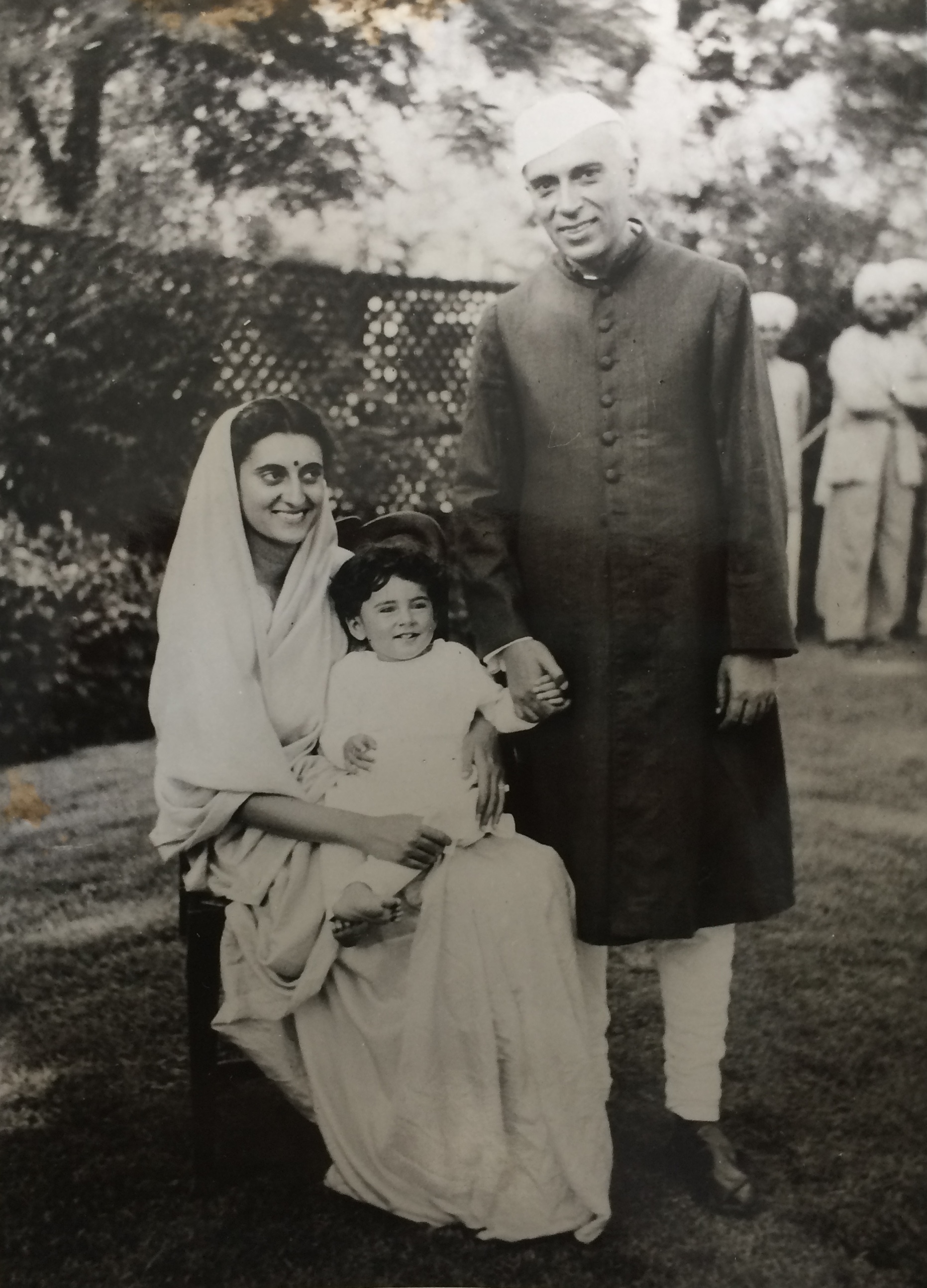 Indira Gandhi with Jawaharlal Nehru on her son Rajiv's first birthday (1945). Anand Bhavan, Allahabad. Courtesy: Indira Gandhi Memorial Trust Indira Gandhi with Jawaharlal Nehru on her son Rajiv's first birthday (1945). Anand Bhavan, Allahabad. Courtesy: Indira Gandhi Memorial Trust