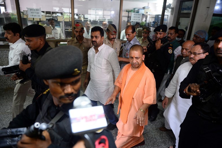 Uttar Pradesh Chief Minister Adityanath after his visit to the Baba Raghav Das Hospital in Gorakhpur on August 13. Photo credit: AFP Uttar Pradesh Chief Minister Adityanath after his visit to the Baba Raghav Das Hospital in Gorakhpur on August 13. Photo credit: AFP