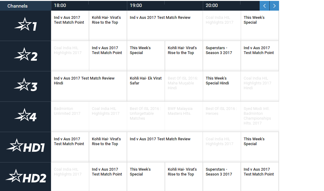 Star Sports schedule on March 1, 2017 (Screengrab) Star Sports schedule on March 1, 2017 (Screengrab)