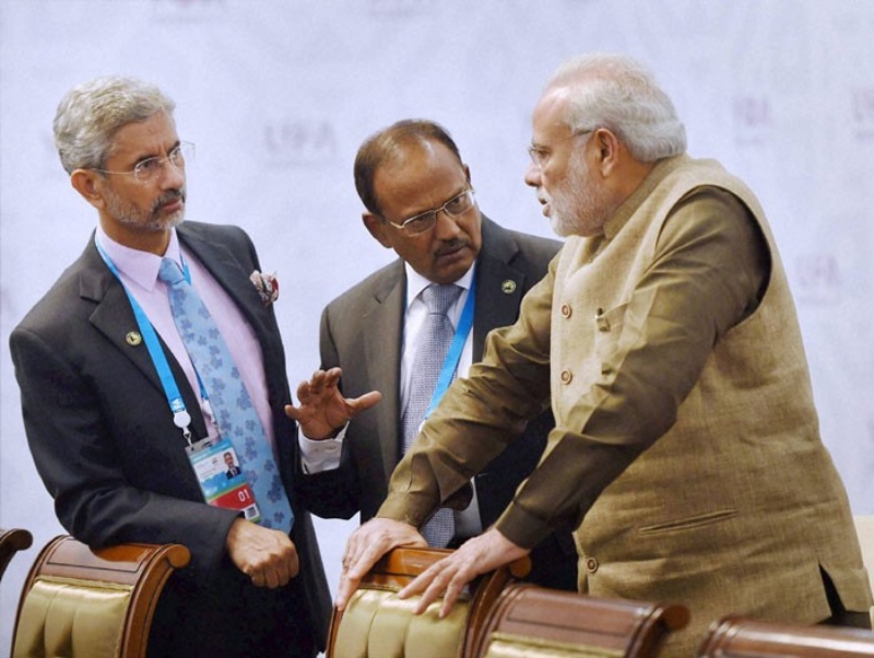 Right to left: Prime Minister Narendra Modi, National Security Advisor Ajit Doval and Foreign Secretary S Jaishankar. (Photo credit: PTI). Right to left: Prime Minister Narendra Modi, National Security Advisor Ajit Doval and Foreign Secretary S Jaishankar. (Photo credit: PTI).