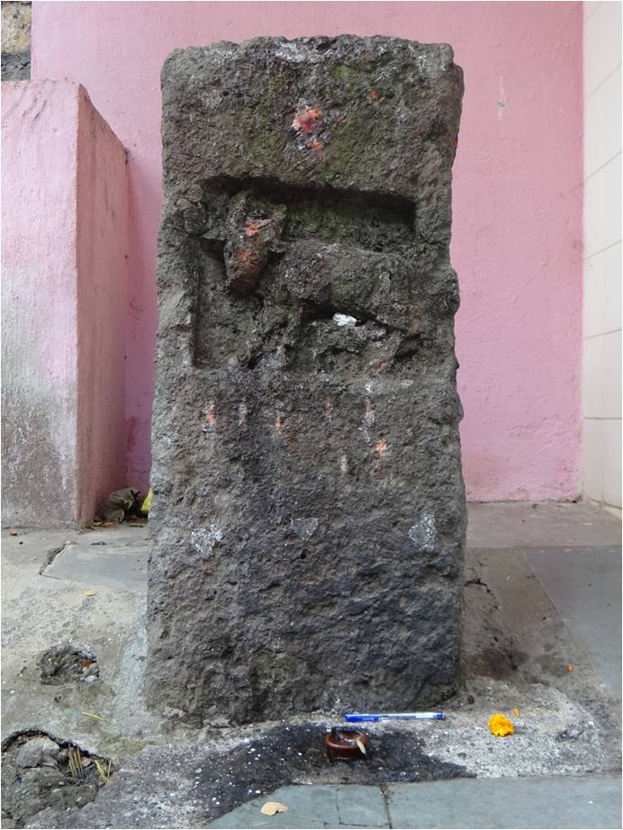 A gai-vasru land grant stone from the Shilahara period has been incorporated into a temple in Adarsh Nagar, Andheri. A gai-vasru land grant stone from the Shilahara period has been incorporated into a temple in Adarsh Nagar, Andheri.