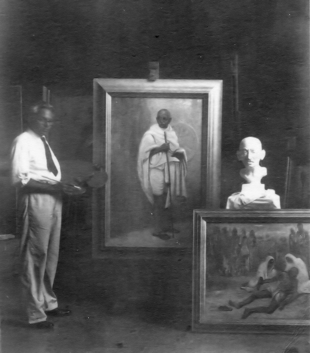 A P da Cruz with some of his Gandhi works. A P da Cruz with some of his Gandhi works.