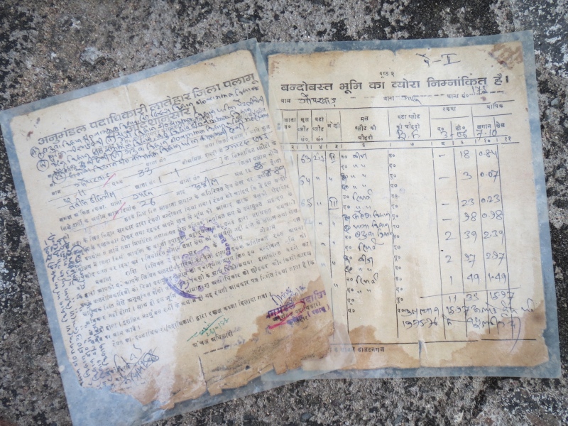 Several families in Gopkhar village have documents that attest to the fact that the state government had recognised their homestead land in 1988-'89. Photo credit: Anumeha Yadav. Several families in Gopkhar village have documents that attest to the fact that the state government had recognised their homestead land in 1988-'89. Photo credit: Anumeha Yadav.