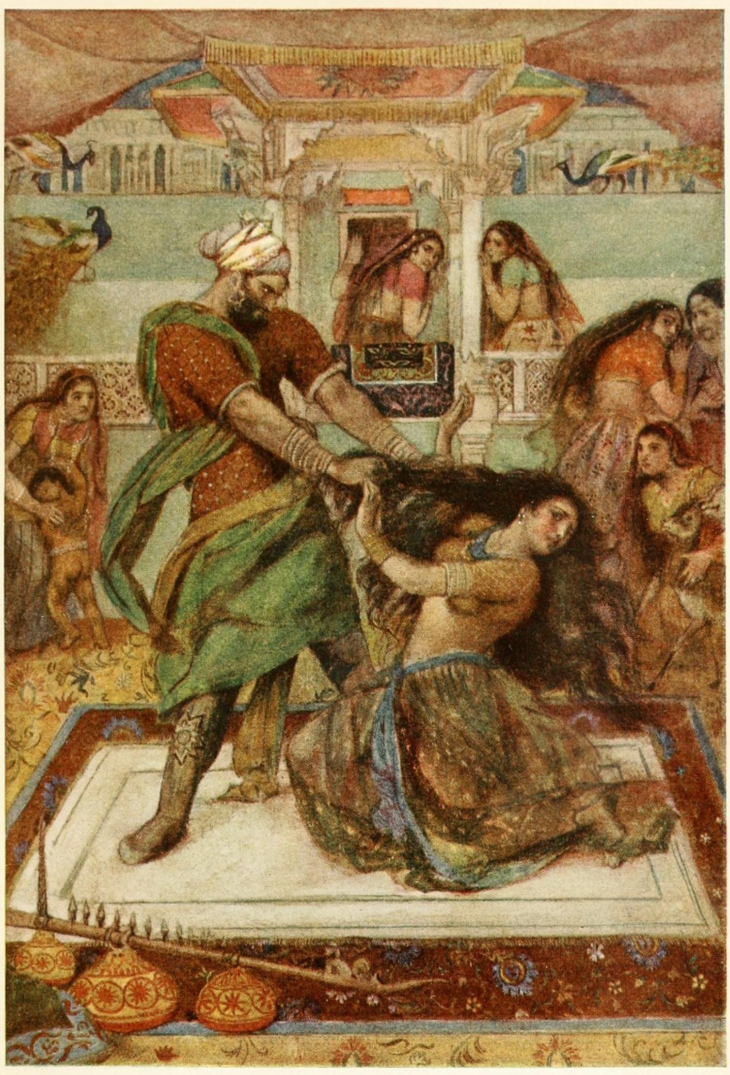 Draupadi dragged by her hair (Image from Wikimedia Commons). Draupadi dragged by her hair (Image from Wikimedia Commons).